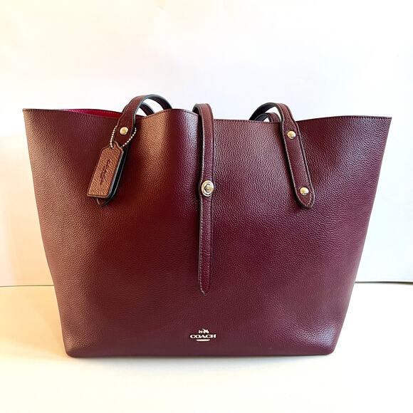 COACH Burgundy Pebbled Leather Tote, Shoulder Bag - Picture 1 of 10